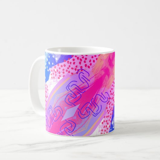 Roze en Blauwe Abstracte Mok – Zachte pastelvormen (Voorkant links)