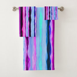 Roze en Blauwe Abstracte Strepen Bad Handdoek