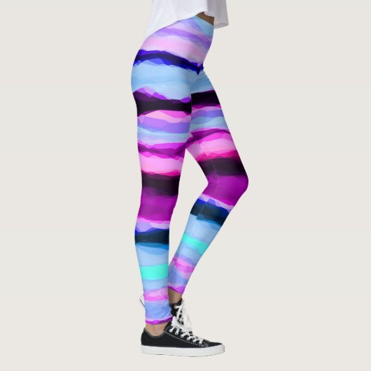 Roze en Blauwe Abstracte Strepen Leggings (Rechts)