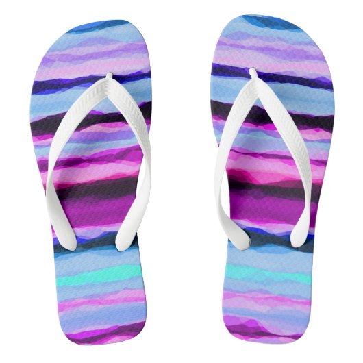 Roze en Blauwe Abstracte Strepen Teenslippers (Voetbed)