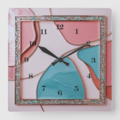 Roze en blauwe Abstracte wandklok (Voorkant)