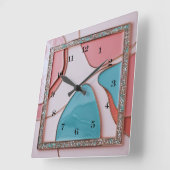 Roze en blauwe Abstracte wandklok (Hoek)