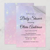 Roze en blauwe achtergrond met sterren Baby shower Kaart (Voorkant / Achterkant)