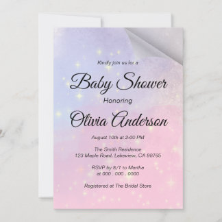 Roze en blauwe achtergrond met sterren Baby shower Kaart