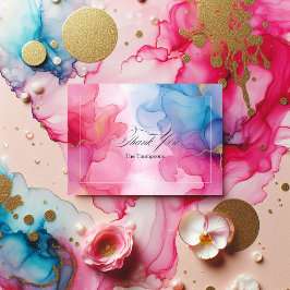 Roze en Blauwe Alcoholinkt met Gouden Accenten Bedankkaart