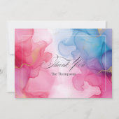 Roze en Blauwe Alcoholinkt met Gouden Accenten Bedankkaart (Voorkant)