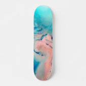 roze en blauwe alcoholinkt waterverf persoonlijk skateboard (Voorkant)