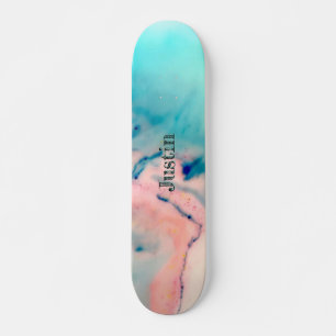 roze en blauwe alcoholinkt waterverf persoonlijk skateboard