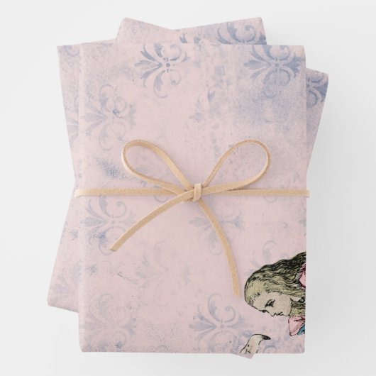 Roze en blauwe Alice in Wonderland met Flamingo Inpakpapier Vel (In situ)