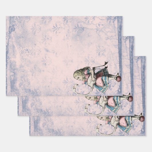 Roze en blauwe Alice in Wonderland met Flamingo Inpakpapier Vel (Set)