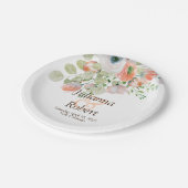 Roze en blauwe aquarel bloemig bruiloftspapier papieren bordje (Gekanteld)