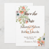 Roze en blauwe aquarel bloemige save the date uitn kaart (Voorkant / Achterkant)