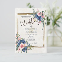 Roze en blauwe aquarel bloemmotief met gouden lijs