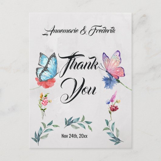 Roze en Blauwe Aquarel Briefkaart (Voorkant)