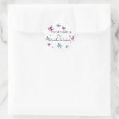 Roze en blauwe aquarel Butterfly Handgemaakt door Ronde Sticker (Tas)