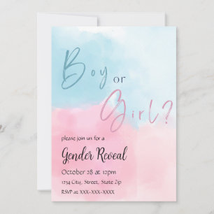 Roze en Blauwe Aquarel Geslacht Reveal Uitnodiging