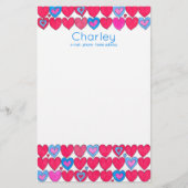 Roze en blauwe aquarel harten gepersonaliseerd briefpapier (Voorkant)