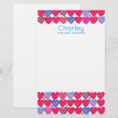 Roze en blauwe aquarel harten gepersonaliseerd briefpapier (Voorkant / Achterkant)
