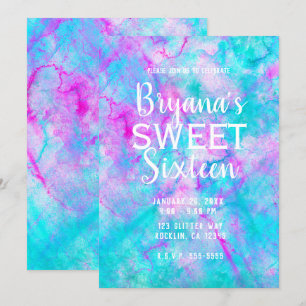 Roze en Blauwe Aquarel Suikerspin Zoete 16 Verjaar Kaart