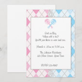 Roze en Blauwe Argyle Gendereducatie Uitnodiging (Voorkant / Achterkant)