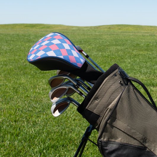 Roze en blauwe Argyle golfhoofdhoes Golfheadcover (Insitu)