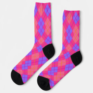 Roze en blauwe argyle-patroon sokken