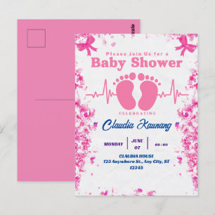Roze en blauwe Baby shower Briefkaart