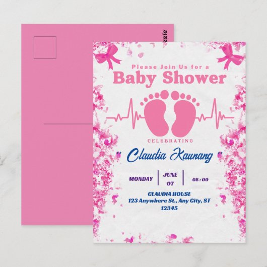 Roze en blauwe Baby shower Briefkaart (Voorkant / Achterkant)