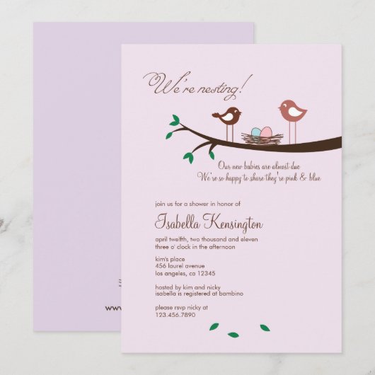 Roze en blauwe Baby shower Kaart (Voorkant / Achterkant)