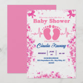 Roze en blauwe Baby shower Kaart (Voorkant / Achterkant)