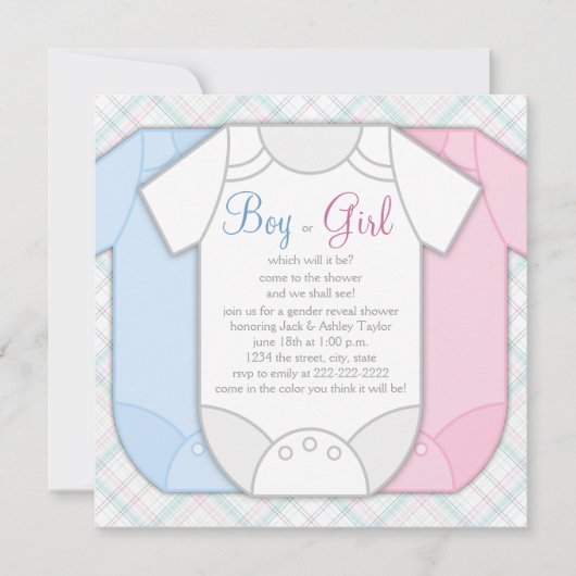 Roze en blauwe Baby shower onthullen Kaart (Voorkant)