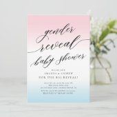 Roze en blauwe Baby shower onthullen uitnodiging (Staand voorkant)