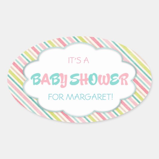 Roze en blauwe Baby shower Ovale Sticker (Voorkant)