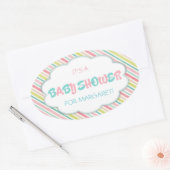 Roze en blauwe Baby shower Ovale Sticker (Envelop)