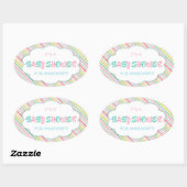 Roze en blauwe Baby shower Ovale Sticker (Vel)