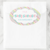Roze en blauwe Baby shower Ovale Sticker (Tas)