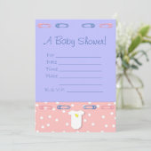 Roze en blauwe Baby shower uitnodiging (Staand voorkant)