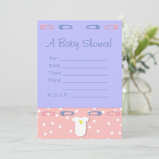 Roze en blauwe Baby shower uitnodiging (Staand voorkant)
