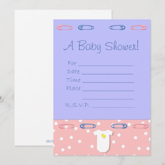 Roze en blauwe Baby shower uitnodiging (Voorkant / Achterkant)