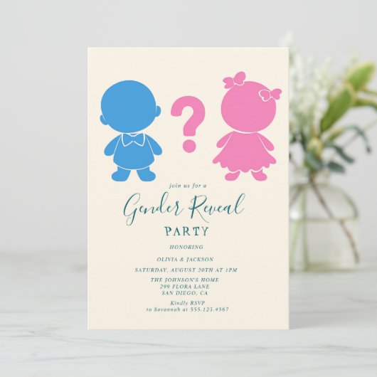 Roze en Blauwe baby silhouett Gender Reveal Party Kaart (Staand voorkant)