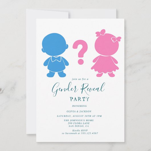 Roze en Blauwe baby silhouett Gender Reveal Party Kaart (Voorkant)