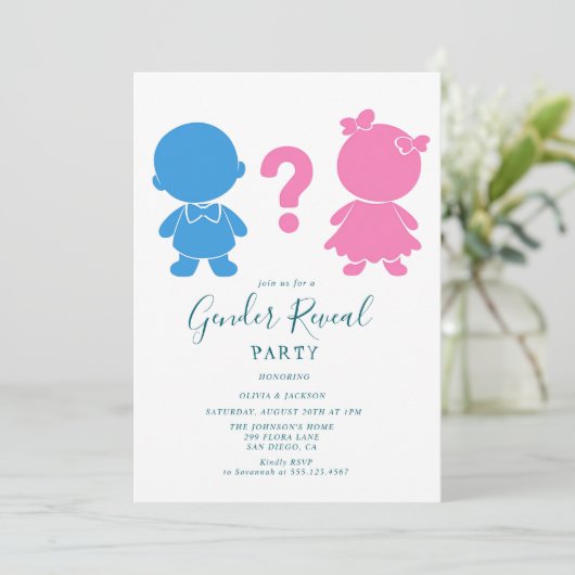 Roze en Blauwe baby silhouett Gender Reveal Party Kaart (Staand voorkant)
