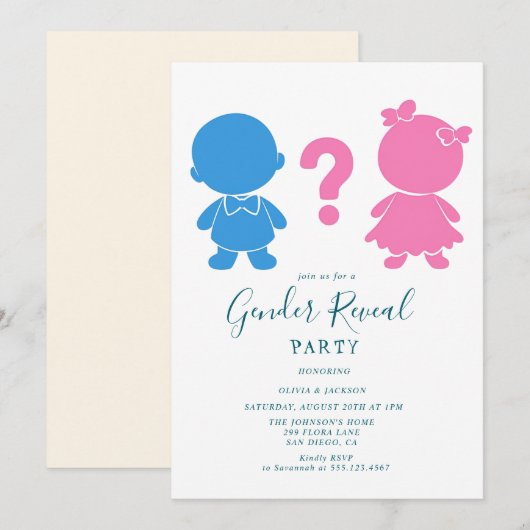 Roze en Blauwe baby silhouett Gender Reveal Party Kaart (Voorkant / Achterkant)