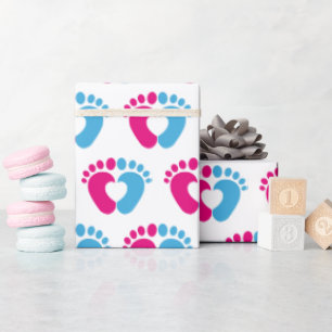 Roze en blauwe Baby voetafdruk Cadeaupapier