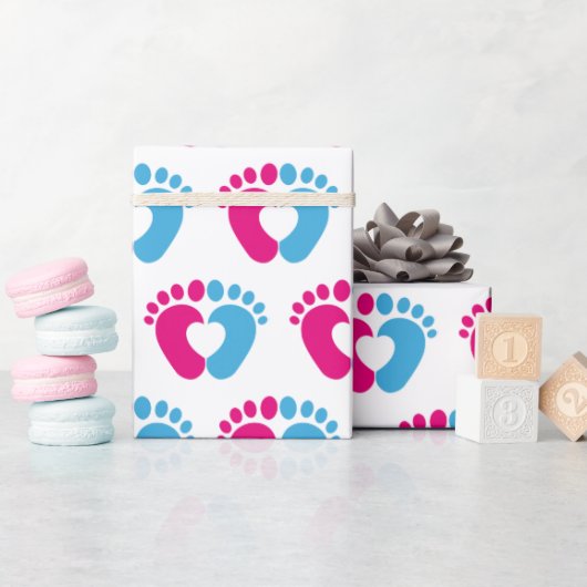 Roze en blauwe Baby voetafdruk Cadeaupapier (Baby Shower)