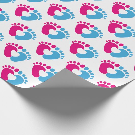 Roze en blauwe Baby voetafdruk Cadeaupapier (Hoek)