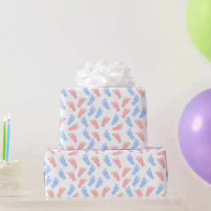 Roze en blauwe Baby-voetpatroon Cadeaupapier