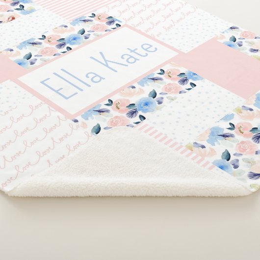 Roze en blauwe Baby Waterverf Kinder ventilator Sherpa Deken (3/4)