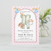 Roze en blauwe babyschoentjes thema kaart (Staand voorkant)