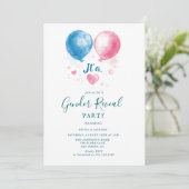 Roze en blauwe ballonnen Gender Reveal Party Kaart (Staand voorkant)